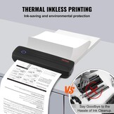 VEVOR Draagbare printer, 2600 mAh-batterij, 203 dpi, Bluetooth inktloze mobiele printer voor A4, A5 en 8,5 "x 11" thermisch papier, compatibel met iOS, Android en laptop, ideaal voor reizen, kantoor