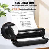 VEVOR Draagbare printer, 2600 mAh-batterij, 203 dpi, Bluetooth inktloze mobiele printer voor A4, A5 en 8,5 "x 11" thermisch papier, compatibel met iOS, Android en laptop, ideaal voor reizen, kantoor