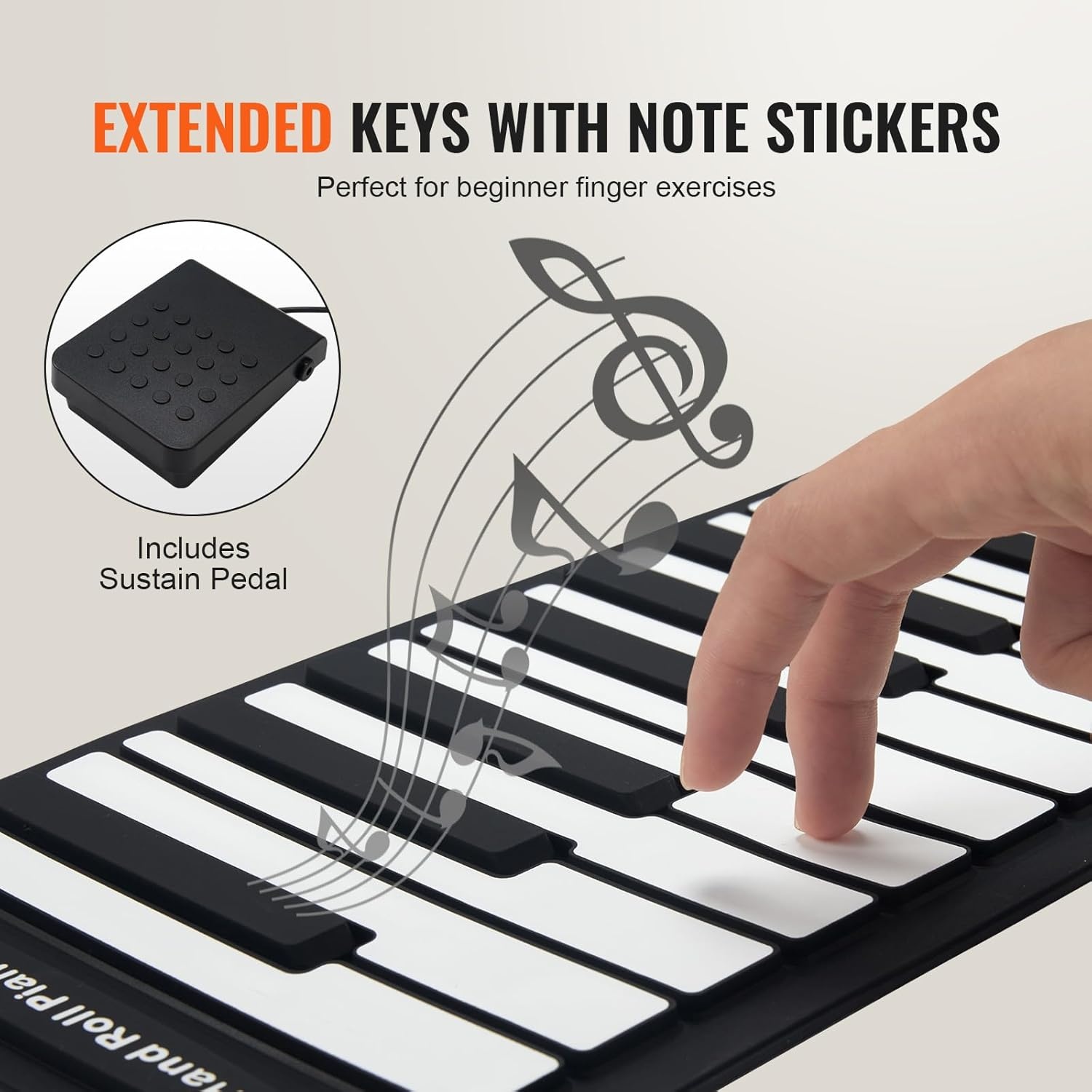 VEVOR Pianotoetsenbord met 88 toetsen, oprolbaar, 128 ritmes, 128 tonen, draagbaar, digitale hand met oplaadbare accu, luidspreker, 2 W led-display, 5 poorten, MIDI-functie, kinderen, beginners,