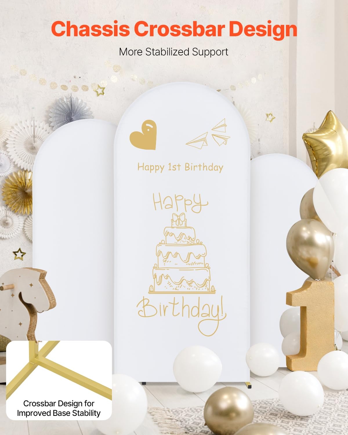 Gouden Achtergrondstandaard Bruiloft & Feest | 3-delig | Chiffon Inclusief | -34%