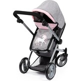 Bayer Design 18333AC Combi poppenwagen, omvormbaar, in hoogte verstelbaar, accessoires, zakje, bedje, draagzak, slaapzak, jeans-grijs, roze, unicorn