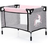 Bayer Design 18333AC Combi poppenwagen, omvormbaar, in hoogte verstelbaar, accessoires, zakje, bedje, draagzak, slaapzak, jeans-grijs, roze, unicorn