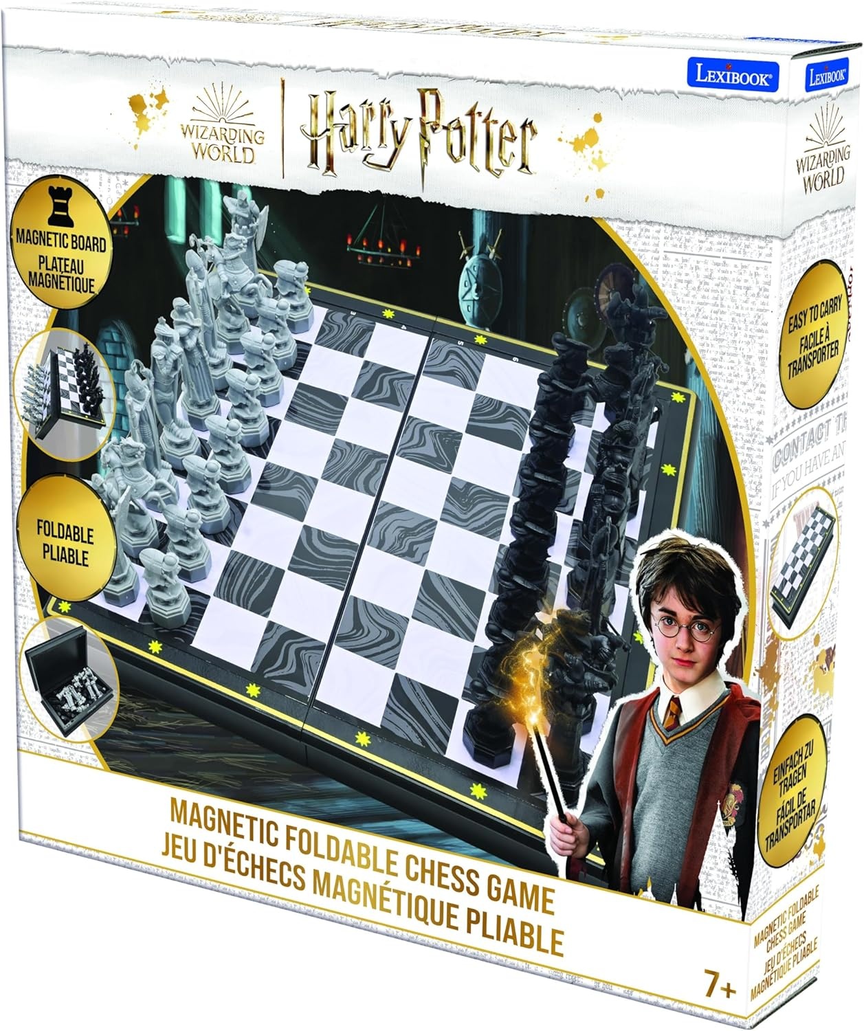 Lexibook, Harry Potter CGM300HPLXB Schaakspel, magnetisch en opvouwbaar schaakbord, 32 figuren, familiespel