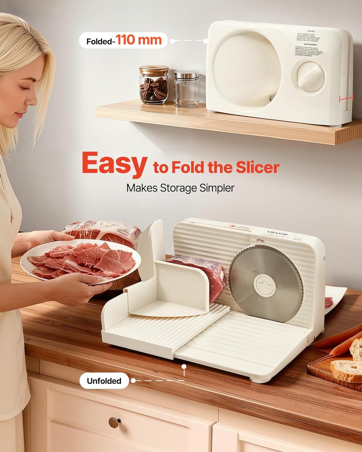 VEVOR Allessnijder, 180 W, elektrische snijmachine met 17 cm lemmet, vleessnijmachine met instelbare dikte van 0-15 mm, voor bevroren vlees, ham, prime, steak