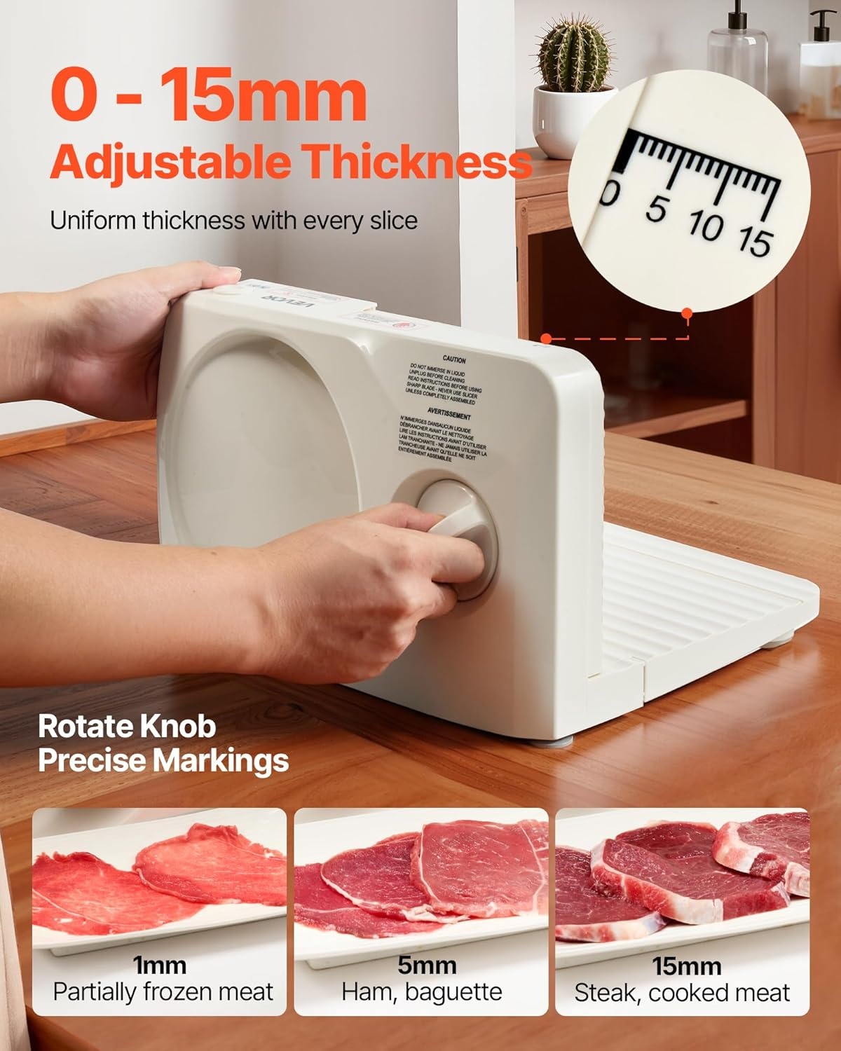 VEVOR Allessnijder, 180 W, elektrische snijmachine met 17 cm lemmet, vleessnijmachine met instelbare dikte van 0-15 mm, voor bevroren vlees, ham, prime, steak