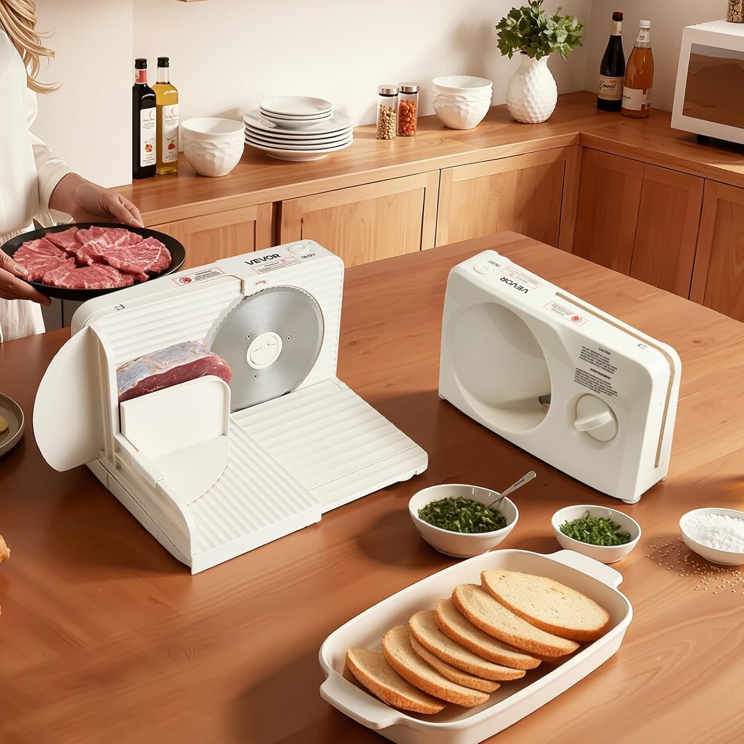VEVOR Allessnijder, 180 W, elektrische snijmachine met 17 cm lemmet, vleessnijmachine met instelbare dikte van 0-15 mm, voor bevroren vlees, ham, prime, steak