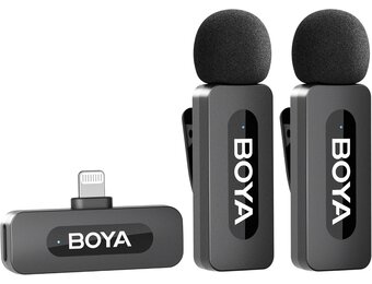 Boya BY-V2 Draadloze Microfoon voor iPhone, 2.4GHz Plug Play Mnini Clip-on Mic voor iPhone 14/14 Pro/13/13 Pro/12 iPad IOS-apparaten Vlogging YouTube Video Opname Podcast Interview