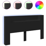 vidaXL Hoofdbordkast met LED-verlichting 180x16,5x103,5 cm zwart