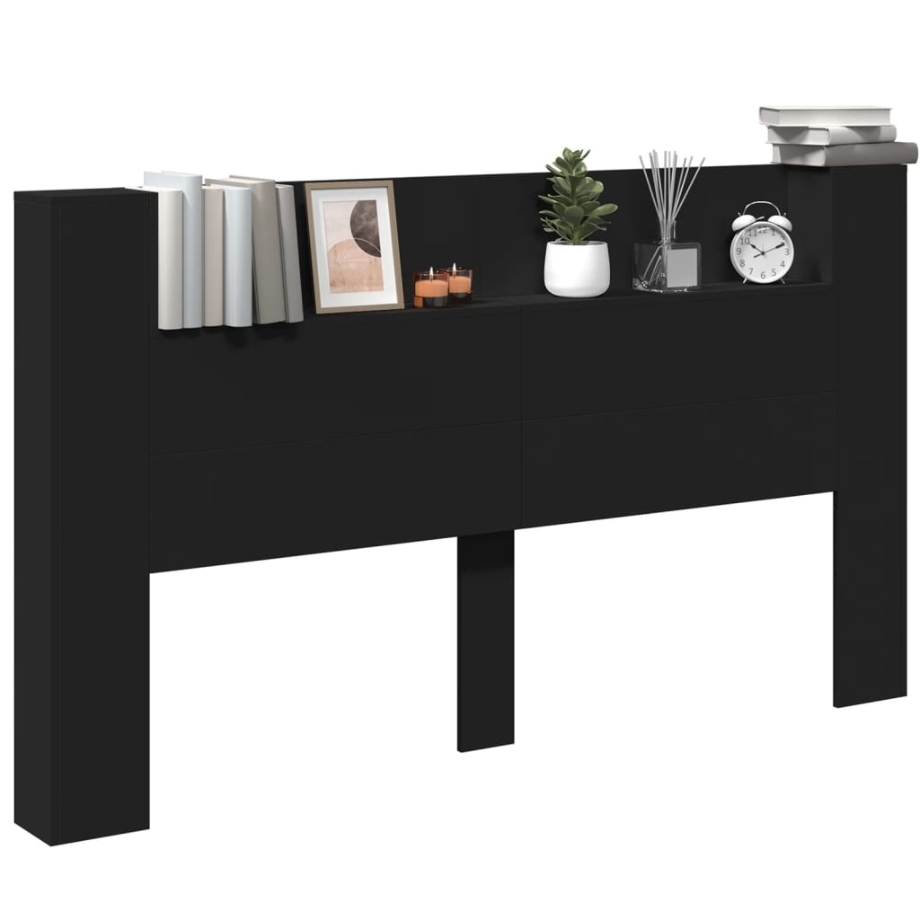 vidaXL Hoofdbordkast met LED-verlichting 180x16,5x103,5 cm zwart