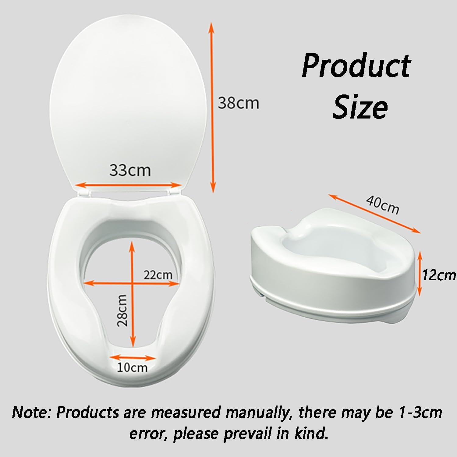Toiletbril voor volwassenen, verhoogde toiletbril, 12 cm, met afdekking, geschikt voor ouderen, zwangere vrouwen, revalidatieverzorgers enz.