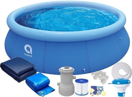 Opblaasbaar Zomerzwembad 244x63cm met Filterpomp & Afdekzeil | 54% Korting