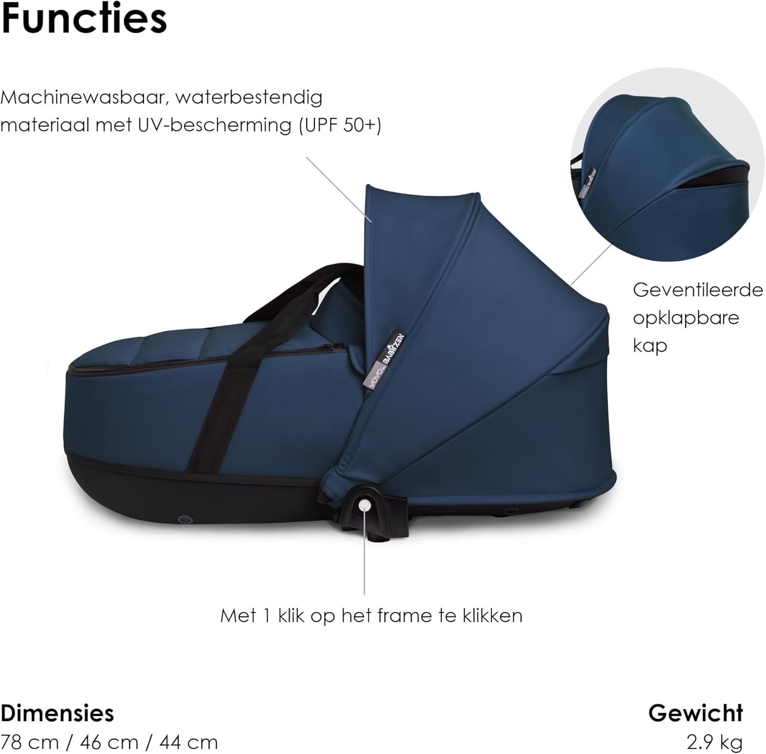 BABYZEN YOYO Reiswieg - Navy Blauw - Inclusief matras en zonnekap