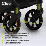 LIONELO Cloe Lichtgewicht Wandelwagen tot 22 kg – Automatisch Inklapbaar met Draagtas, Grote PU-Wielen met Vering, Verstelbare Rugleuning & Voetsteun, 5-Puntsgordel, UPF50+ XXL Zonnekap – Zwart Goud