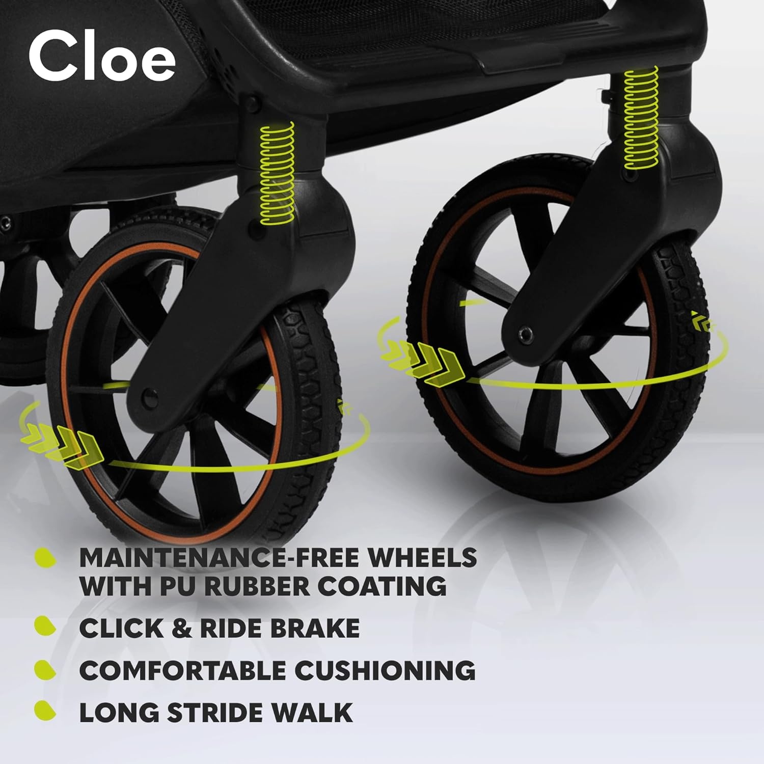 LIONELO Cloe Lichtgewicht Wandelwagen tot 22 kg – Automatisch Inklapbaar met Draagtas, Grote PU-Wielen met Vering, Verstelbare Rugleuning & Voetsteun, 5-Puntsgordel, UPF50+ XXL Zonnekap – Zwart Goud