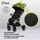 LIONELO Cloe Lichtgewicht Wandelwagen tot 22 kg – Automatisch Inklapbaar met Draagtas, Grote PU-Wielen met Vering, Verstelbare Rugleuning & Voetsteun, 5-Puntsgordel, UPF50+ XXL Zonnekap – Zwart Goud