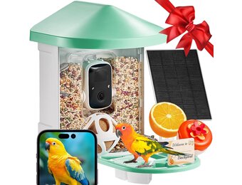 VEVOR Intelligente vogelvoederautomaat met 2K HD KI-camera, vogelidentificatie, extern zonnepaneel, vogelobservatiecamera met automatische detectie en onmiddellijke melding voor buiten, groen