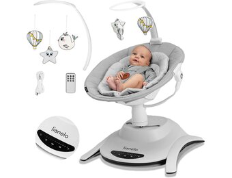 LIONELO Bella Elektrische Babywipstoel tot 9 kg – 360° Draaibare Zitting – 6 Schommelstanden & 5 Snelheden – 12 Melodieën – Automatische Bewegingsdetectie – 3 Ligposities – Afstandsbediening – Grijs
