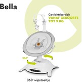 LIONELO Bella Elektrische Babywipstoel tot 9 kg – 360° Draaibare Zitting – 6 Schommelstanden & 5 Snelheden – 12 Melodieën – Automatische Bewegingsdetectie – 3 Ligposities – Afstandsbediening – Grijs