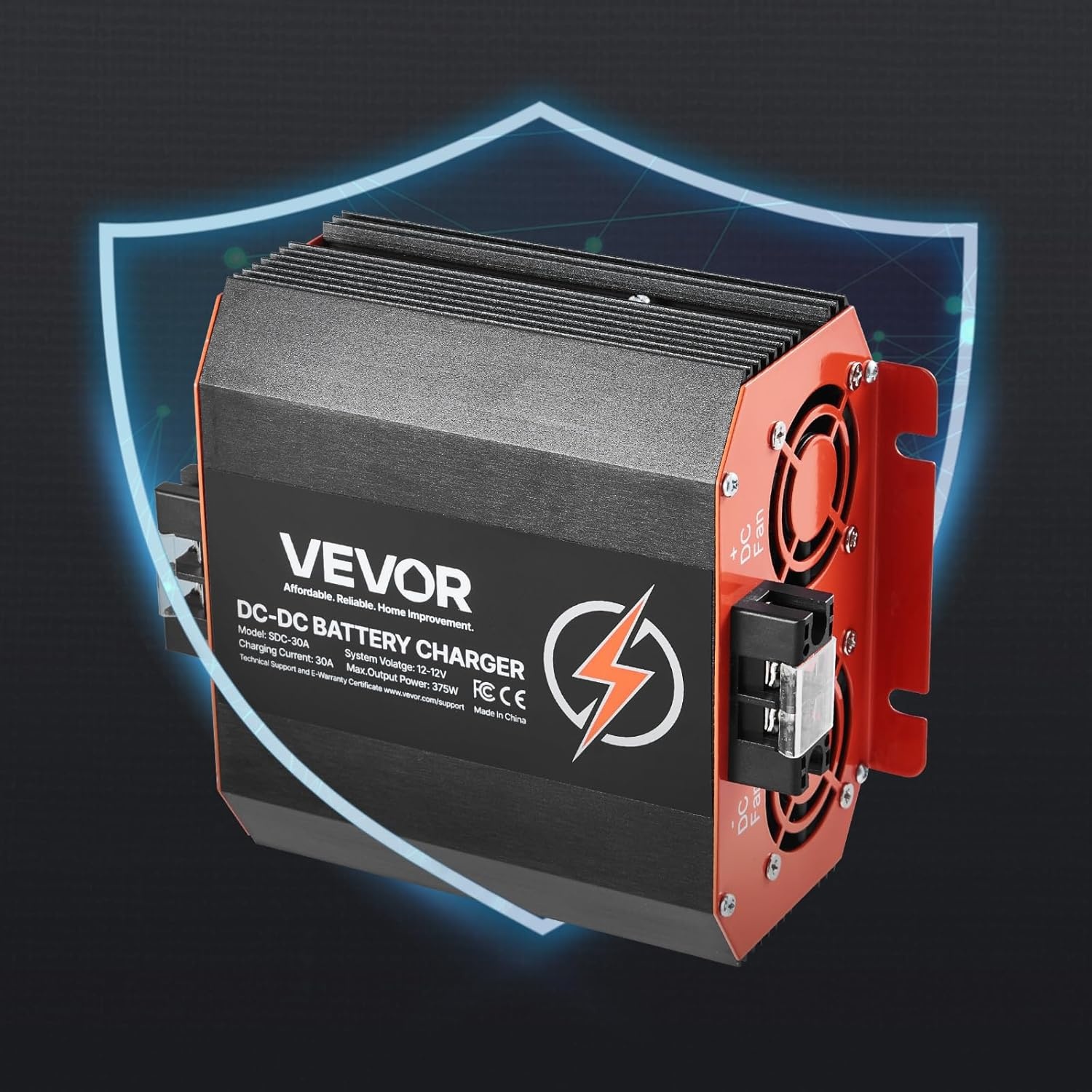 VEVOR DC-DC Acculader 12V 30A - 375W - Zwart - Geschikt voor Lithium, AGM, Gel en Loodaccu's