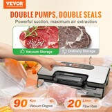 VEVOR Vacumeermachine met ingebouwde snijder - 90Kpa - 130W - Zilver