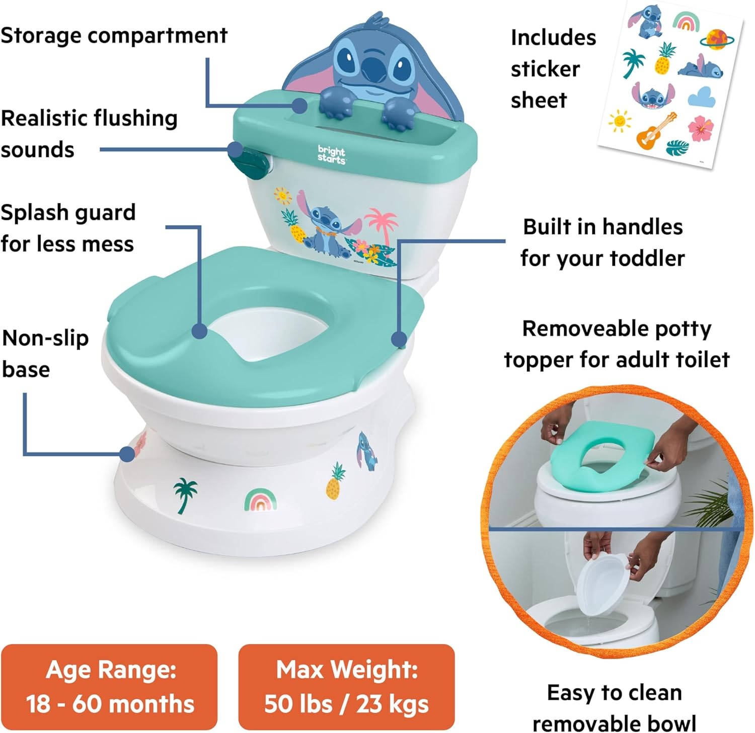 Bright Starts Disney Stitch My Size Potty - 2-in-1 Potje met Geluid