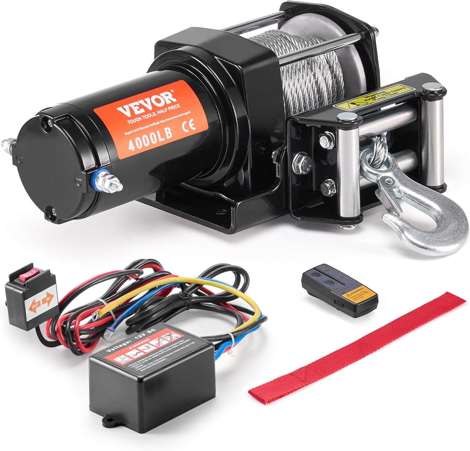 VEVOR Elektrische Lier 4000 lbs - 12V Lier voor ATV/UTV - Zwart
