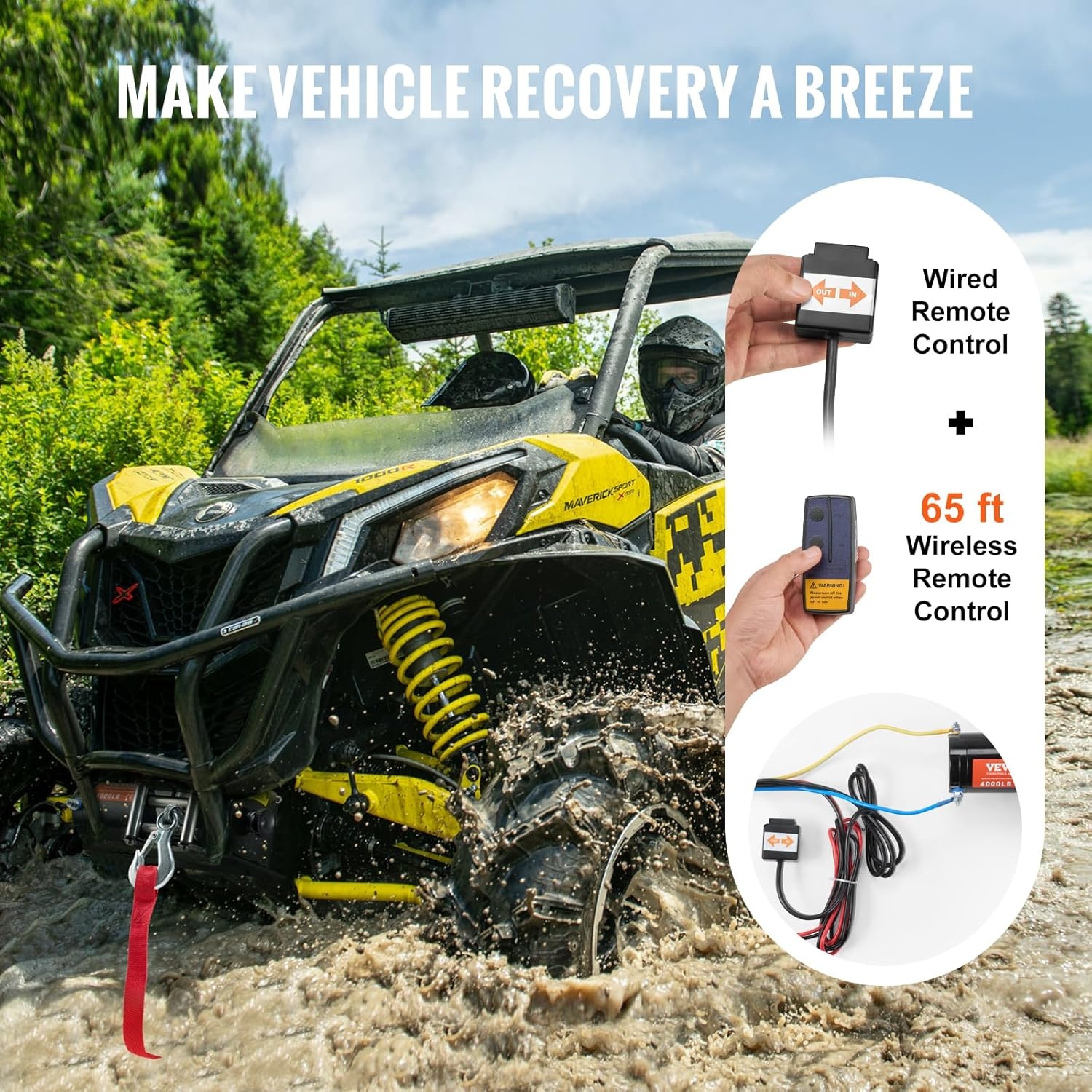 VEVOR Elektrische Lier 4000 lbs - 12V Lier voor ATV/UTV - Zwart
