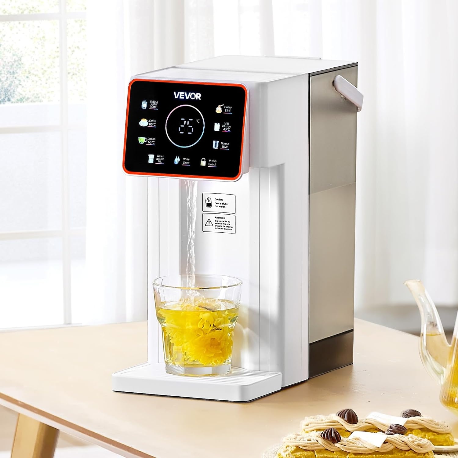 VEVOR Instant warmwaterdispenser, aanrecht kokend water dispenser met instelbare 6 temperaturen en 7 watervolumes, 100 oz verwijderbare watertank, snelle verwarming met touchscreen en kinderslot voor
