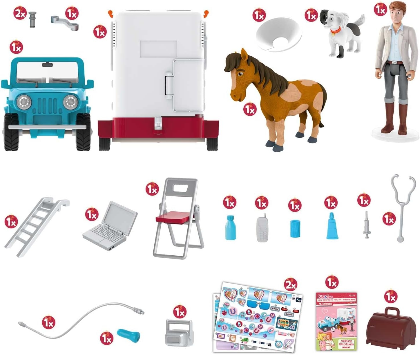 CRAZE Bibi en Tina speelset mobiel dierenarts station Dr. Eichhorn paarden speelgoed dokter speelfiguren Martinshof meisjes cadeau spellen vanaf 3 jaar 19276