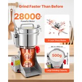VEVOR Elektrische Graanmolen 500g - 2000W RVS Kruidenmolen - Zilver