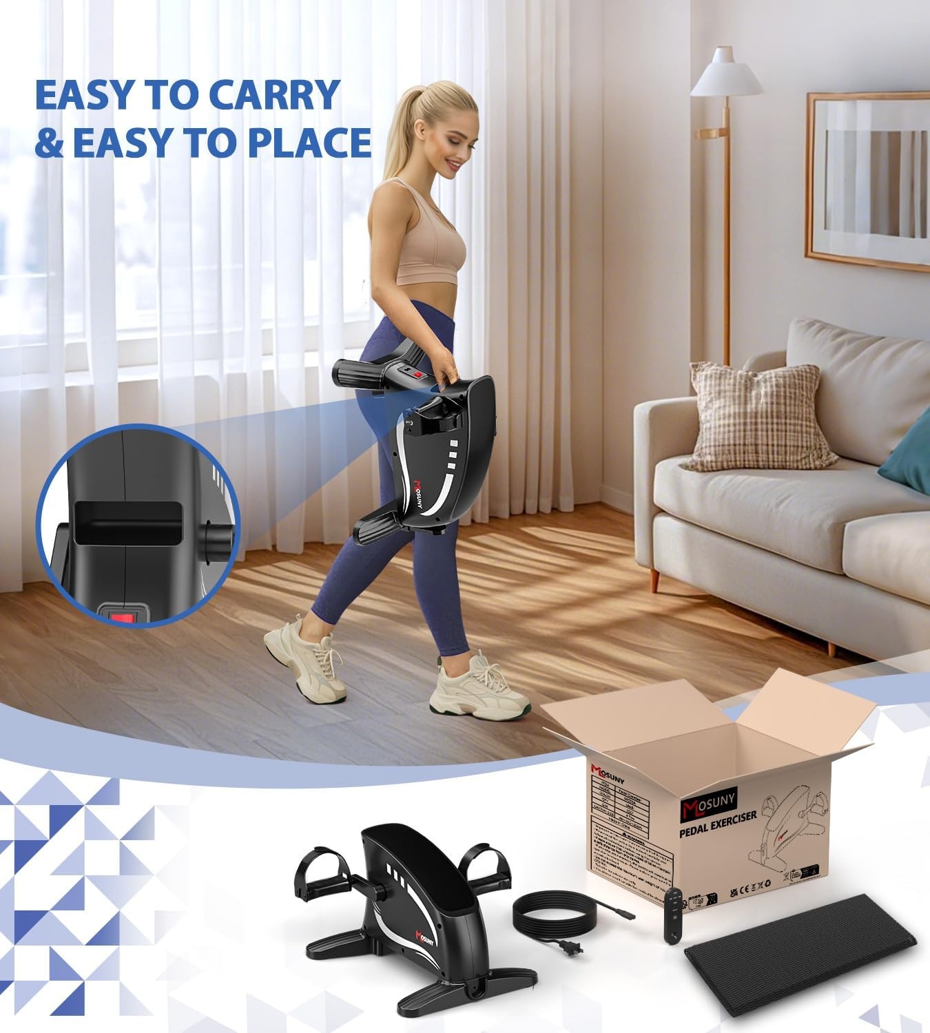 MOSUNY Elektrische Mini Hometrainer - Zwart/Wit - Met 15 Snelheden en Afstandsbediening