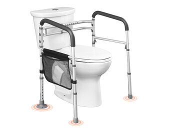 VEVOR Opvouwbaar veilig toiletframe, wc-steunstang met antislip handgrepen, draagvermogen 136 kg, met versterkte buis van aluminiumlegering, voor gehandicapten, zwangere mensen