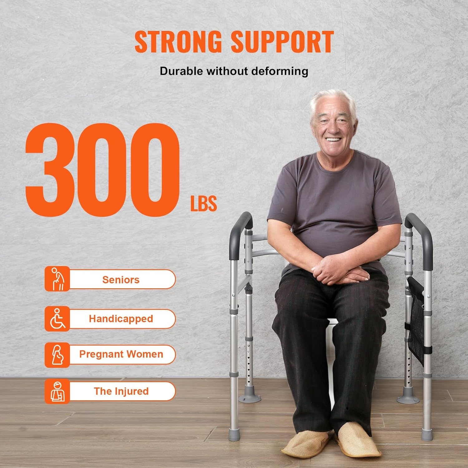 VEVOR Opvouwbaar veilig toiletframe, wc-steunstang met antislip handgrepen, draagvermogen 136 kg, met versterkte buis van aluminiumlegering, voor gehandicapten, zwangere mensen