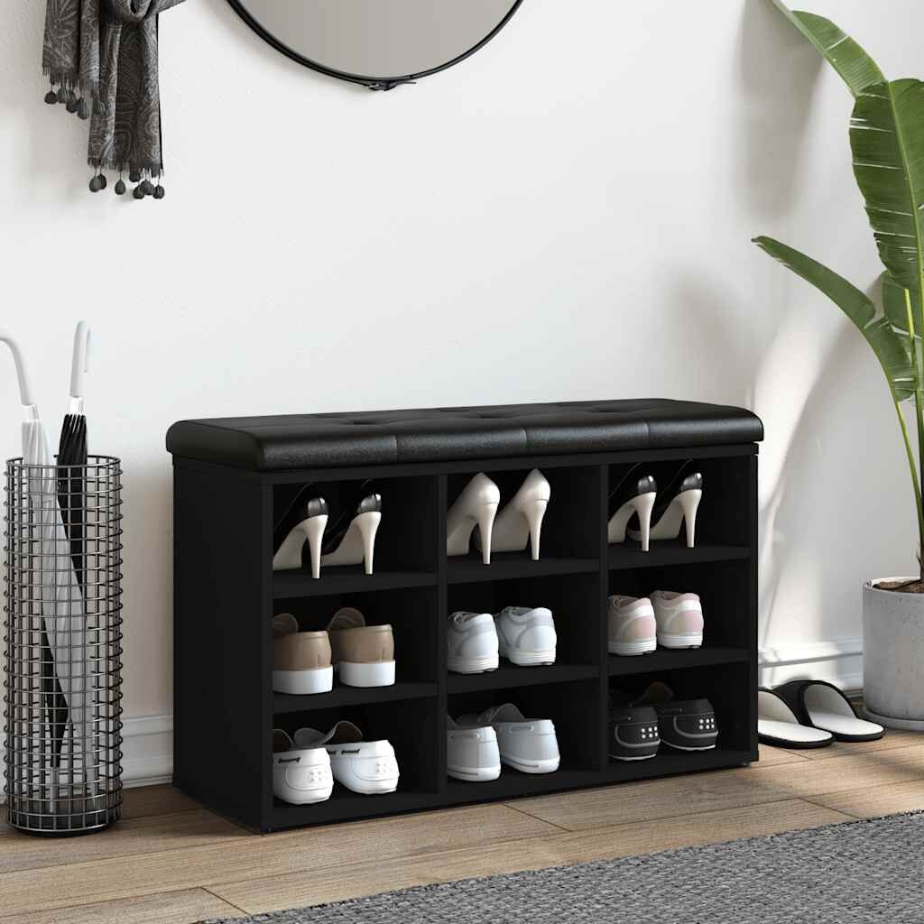 vidaXL Schoenenbank 82x32x50 cm bewerkt hout zwart