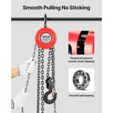 VEVOR Handmatige kettingtakel, draagvermogen 2 T, hefhoogte 3 m, met robuuste haak, G70-ketting, mechanische veiligheidsrem, goederenheffen voor garages, bouwplaatsen, magazijnen, rood
