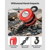 VEVOR Handmatige kettingtakel, draagvermogen 2 T, hefhoogte 3 m, met robuuste haak, G70-ketting, mechanische veiligheidsrem, goederenheffen voor garages, bouwplaatsen, magazijnen, rood
