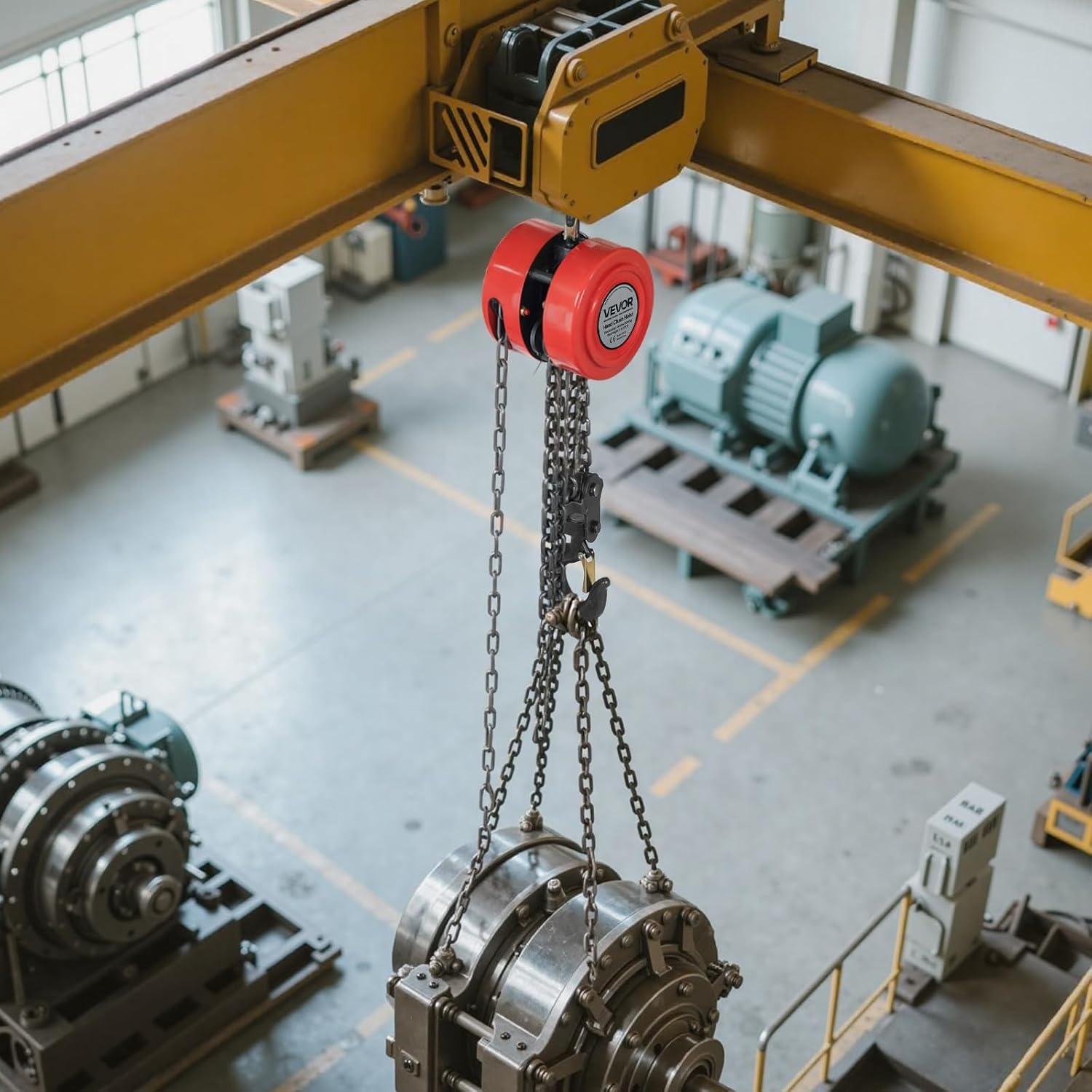 VEVOR Handmatige kettingtakel, draagvermogen 2 T, hefhoogte 3 m, met robuuste haak, G70-ketting, mechanische veiligheidsrem, goederenheffen voor garages, bouwplaatsen, magazijnen, rood