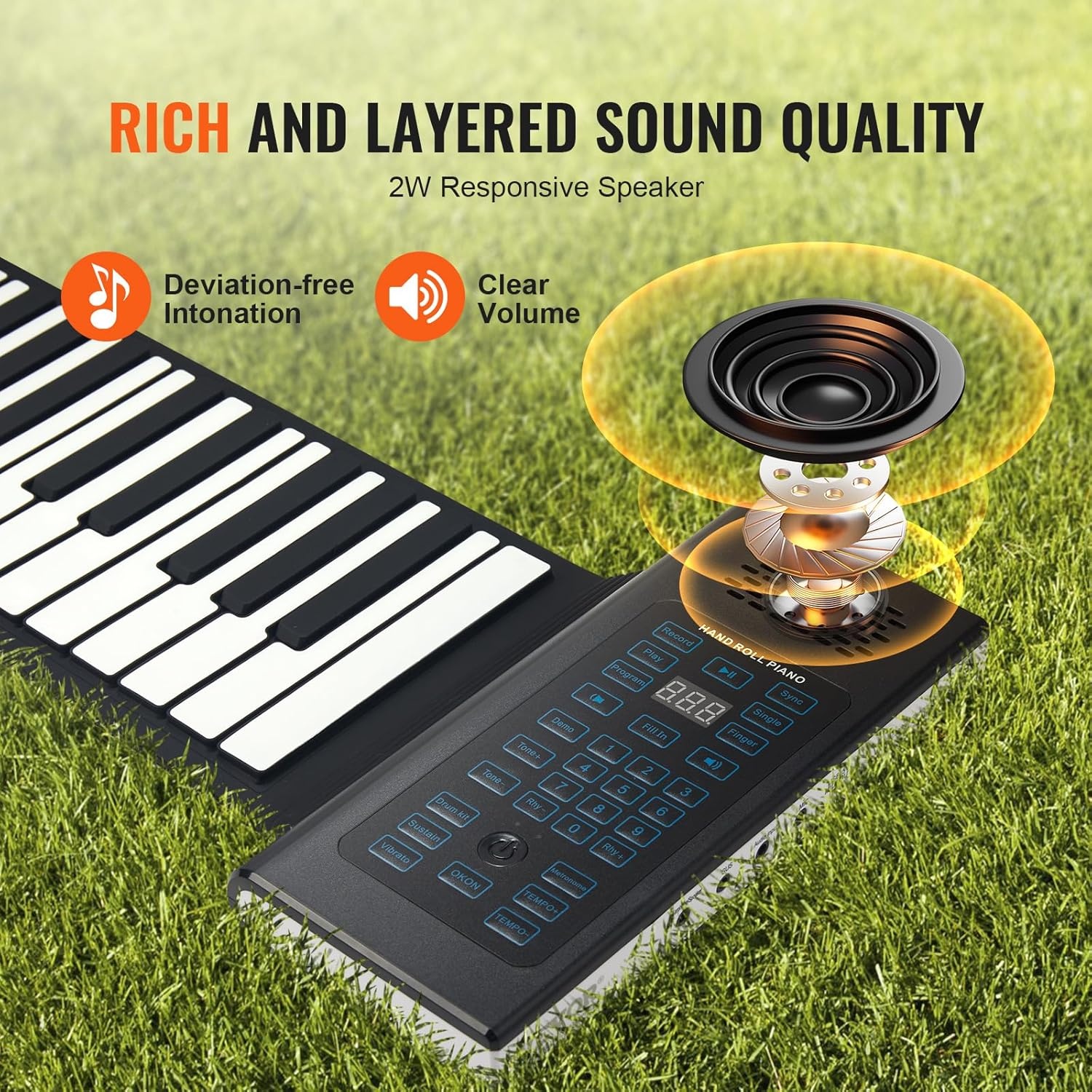 VEVOR Pianotoetsenbord met 88 toetsen, oprolbaar, 128 ritmes, 128 tonen, draagbaar, digitale hand met oplaadbare accu, luidspreker, 2 W led-display, 5 poorten, MIDI-functie, kinderen, beginners,
