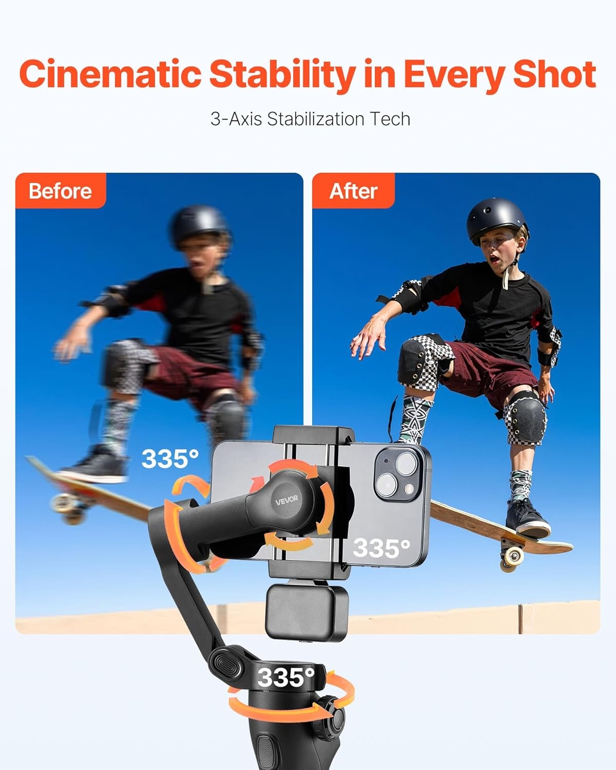 VEVOR Gimbal Stabilisator voor smartphone, 3-assige stabilisatie, voor video-opname, met magnetisch vullicht, gezichtsherkenning, gebarenbesturing