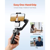 VEVOR Gimbal Stabilisator voor smartphone, 3-assige stabilisatie, voor video-opname, met magnetisch vullicht, gezichtsherkenning, gebarenbesturing