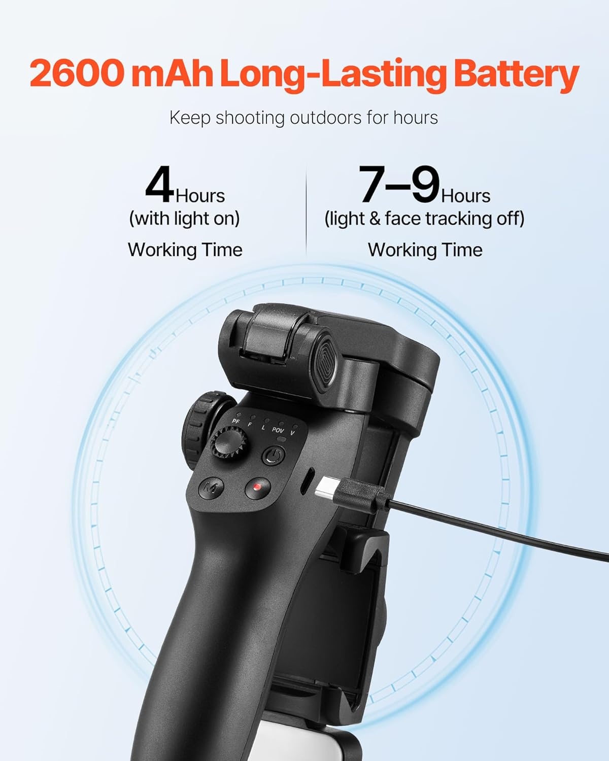 VEVOR Gimbal Stabilisator voor smartphone, 3-assige stabilisatie, voor video-opname, met magnetisch vullicht, gezichtsherkenning, gebarenbesturing