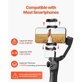VEVOR Gimbal Stabilisator voor smartphone, 3-assige stabilisatie, voor video-opname, met magnetisch vullicht, gezichtsherkenning, gebarenbesturing