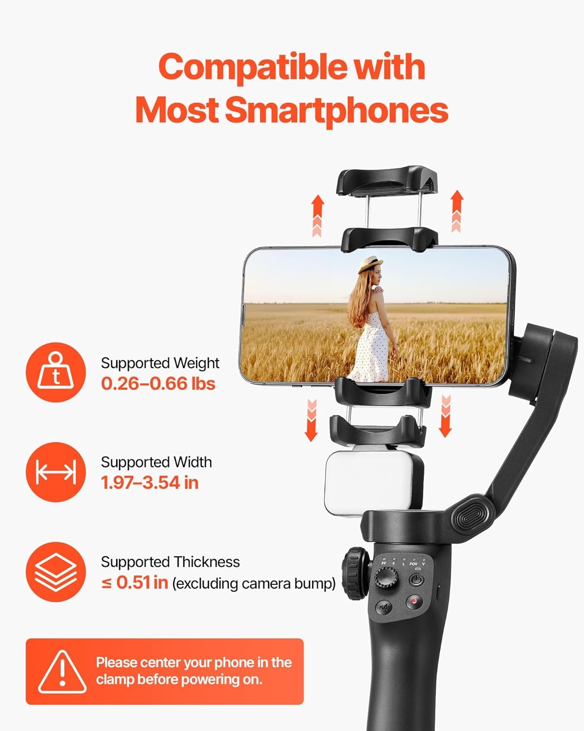 VEVOR Gimbal Stabilisator voor smartphone, 3-assige stabilisatie, voor video-opname, met magnetisch vullicht, gezichtsherkenning, gebarenbesturing