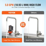 VEVOR Nautica Diaphragm Pump, 12 V, 5 GPM, 18.93 L/Min, 5 Chamber Water Pump, 12 V DC with Automatic Pressure Switch, 40-100 PSI, 70 PSI, MNPT Connection for RV, Yacht, Food, Truck, Motorhome,