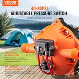 VEVOR Nautica Diaphragm Pump, 12 V, 5 GPM, 18.93 L/Min, 5 Chamber Water Pump, 12 V DC with Automatic Pressure Switch, 40-100 PSI, 70 PSI, MNPT Connection for RV, Yacht, Food, Truck, Motorhome,
