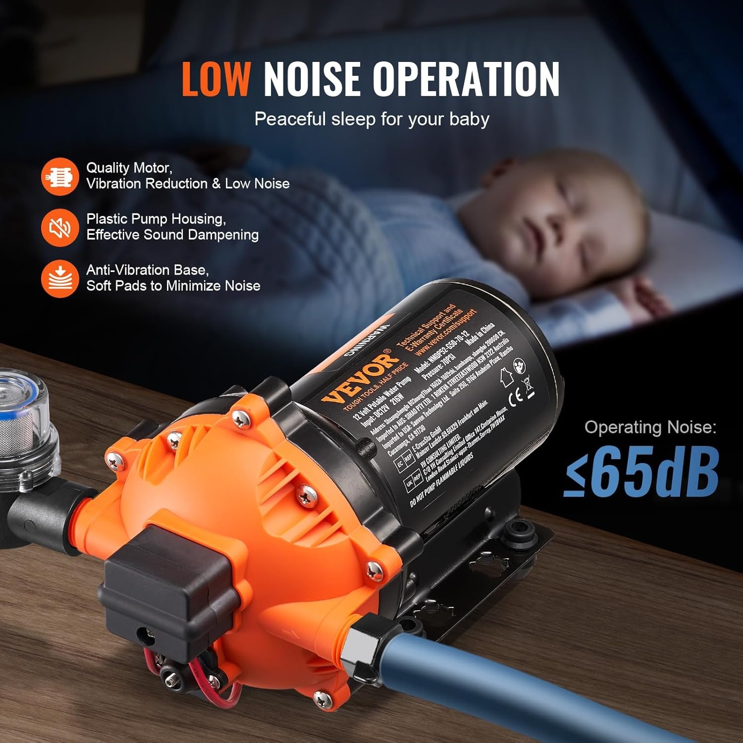 VEVOR Nautica Diaphragm Pump, 12 V, 5 GPM, 18.93 L/Min, 5 Chamber Water Pump, 12 V DC with Automatic Pressure Switch, 40-100 PSI, 70 PSI, MNPT Connection for RV, Yacht, Food, Truck, Motorhome,