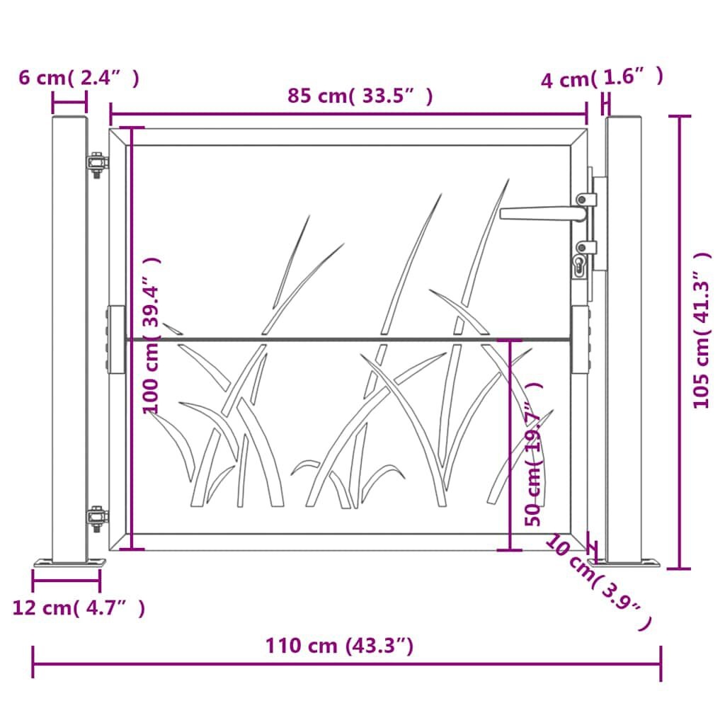 vidaXL Poort 105x105 cm met grasontwerp staal antracietkleurig
