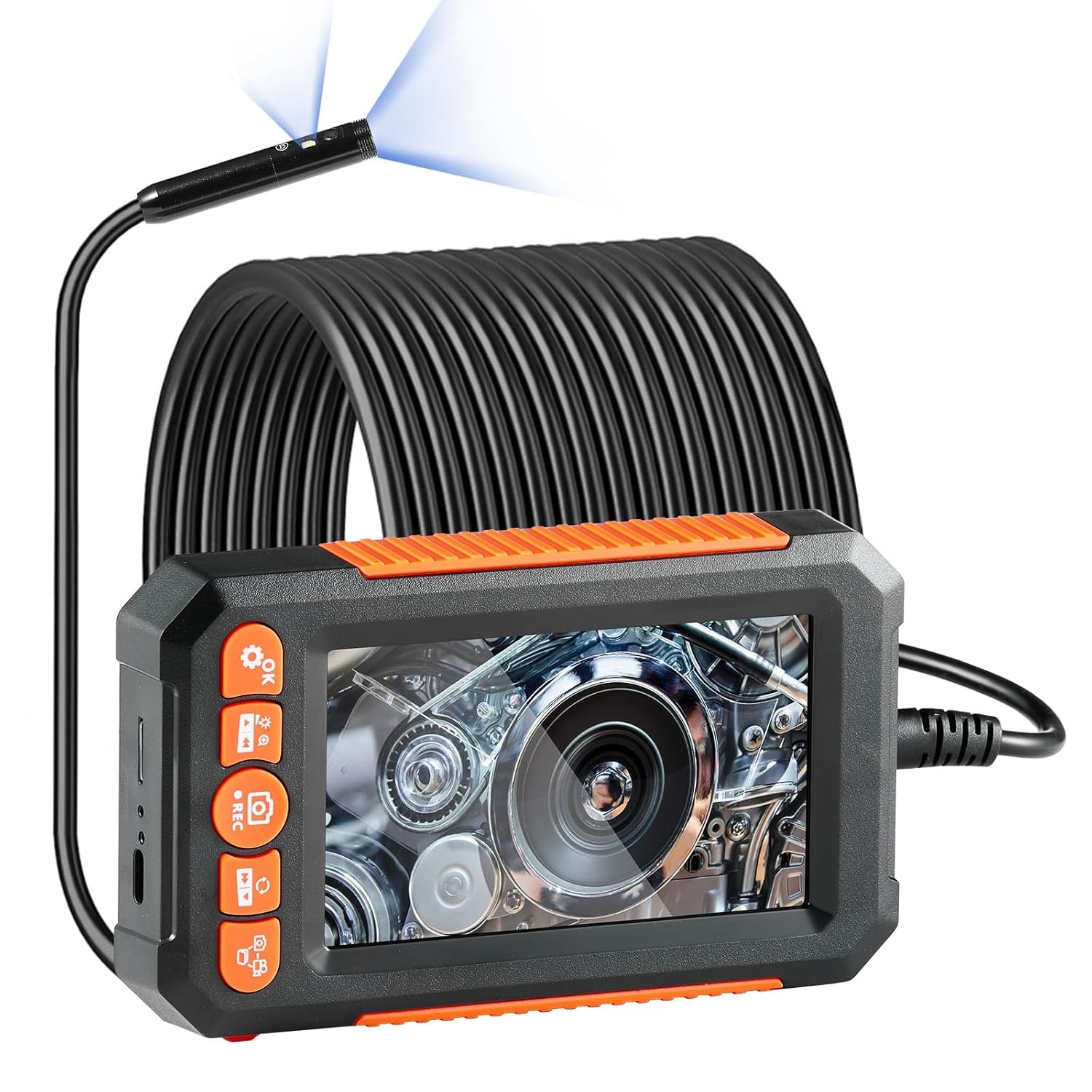 VEVOR Endoscoopcamera met dubbele lens, met halfharde kabel, 15 m, 1080p inspectiecamera met display, 8 + 1 ledverlichting, waterdicht conform IP67, voor auto's en loodgieterswerk, 145 x 85 x 26 mm