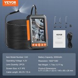 VEVOR Endoscoopcamera met dubbele lens, met halfharde kabel, 15 m, 1080p inspectiecamera met display, 8 + 1 ledverlichting, waterdicht conform IP67, voor auto's en loodgieterswerk, 145 x 85 x 26 mm