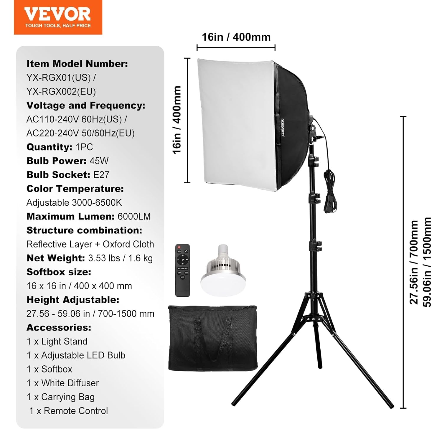 Softbox Verlichtingsset 400x400mm - 33% Korting!